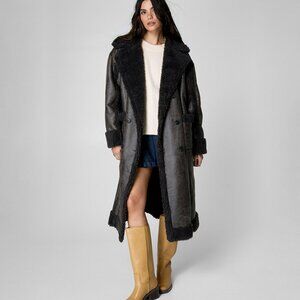 NWT | Nasty Gal | US 6, oversized | Distressed Maxi Bonded Aviator Coat Brown